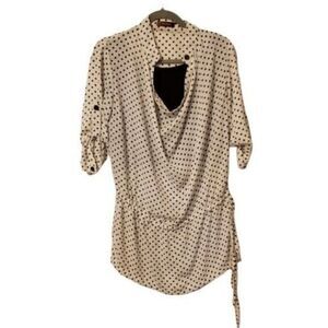 Nice 101 Womens Sz M? White Black Polka Dot 3/4 Sleeve Blouse